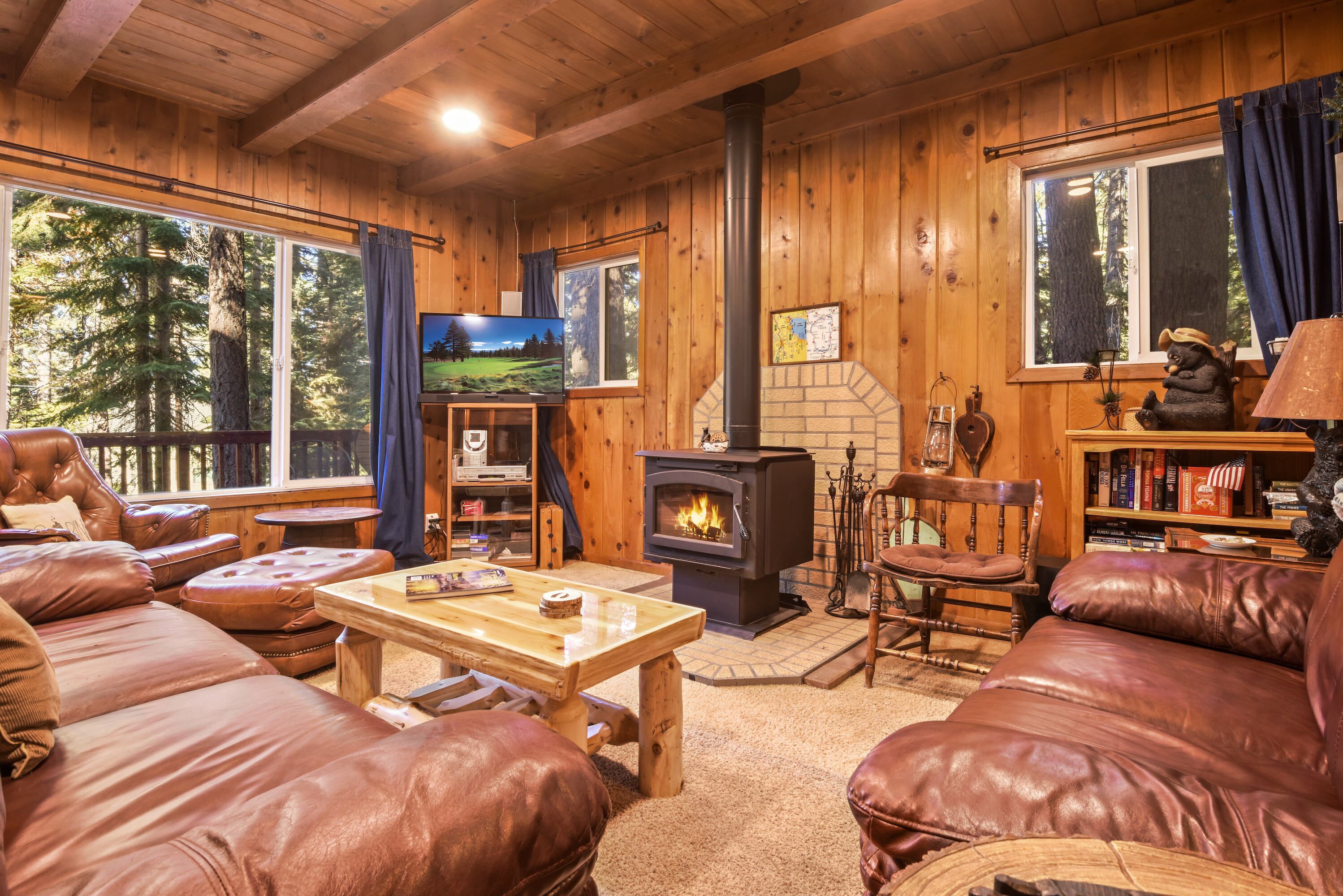 House, Multiple Beds, Balcony, Mountain View (Chambers Landing Chalet) | Living area | 42-inch flat-screen TV with digital channels, fireplace