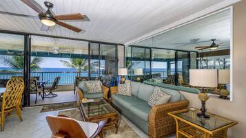 Condo, Multiple Beds, Balcony, Ocean View (Kona Reef #D31) | Living area | 35-inch flat-screen TV with digital channels