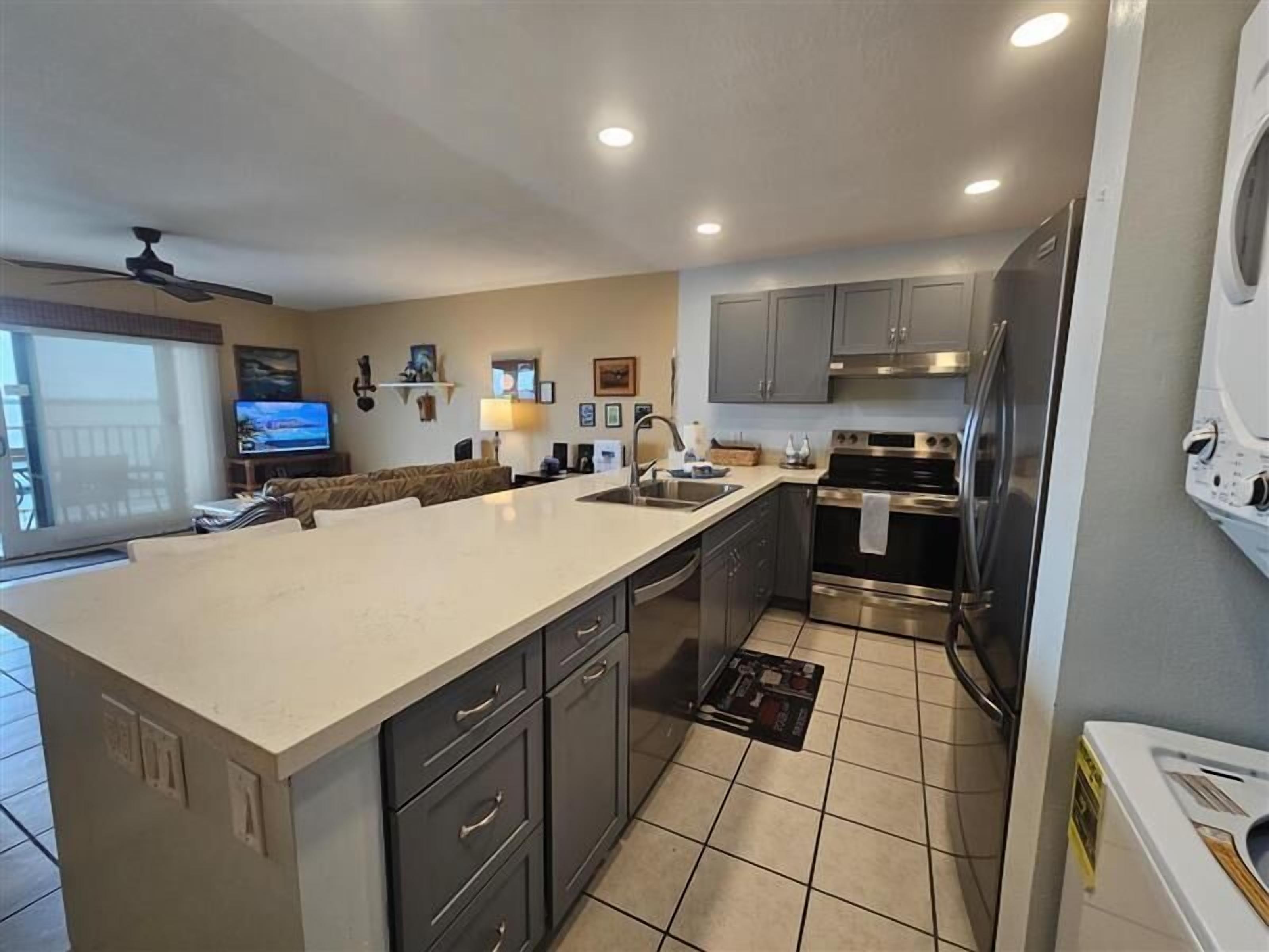 Condo, 1 Queen Bed with Sofa bed, Lanai, Ocean View (Sea Village #4210) | Private kitchen | Fridge, microwave, oven, stovetop