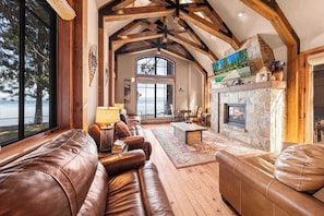 House, Multiple Beds, Patio, Mountain View (West Lake Serenity) | Living area | 42-inch flat-screen TV with digital channels, fireplace