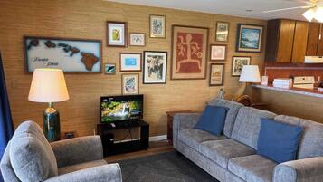 Condo, 1 King Bed, Balcony, Ocean View (Sea Village #1303) | Living area | 35-inch flat-screen TV with digital channels