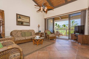 Condo, Multiple Beds (Surf & Racquet Club #6-303) | Living room | TV - Surf & Racquet Club #6-303 (Kailua-Kona)