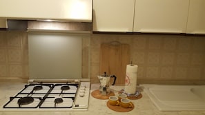 Fridge, oven, stovetop, coffee/tea maker