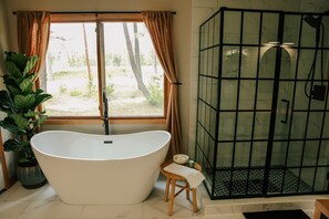 Bathtub, hair dryer, towels, soap