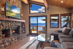 House, Multiple Beds, Patio, Mountain View (Shoreline Vista) | Living area | 42-inch flat-screen TV with digital channels, fireplace