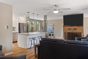 Smart TV, fireplace, video games, books