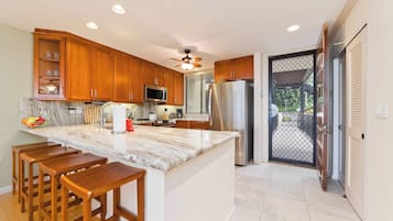 Condo, Multiple Beds, Balcony, Ocean View (Country Club Villas #208) | Private kitchen | Fridge, microwave, oven, stovetop