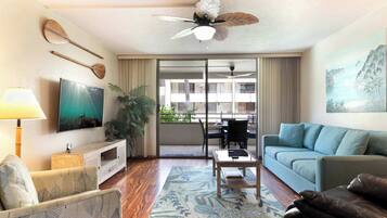 Condo, Multiple Beds, Balcony, Partial Ocean View (White Sands Village #120) | Living area | 42-inch flat-screen TV with digital channels