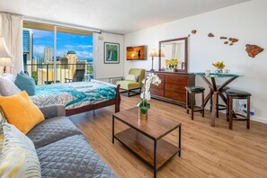 Studio Suite, 1 Queen Bed with Sofa bed, Balcony, City View (Marine Surf Waikiki 2206) | 1 bedroom, individually decorated, individually furnished, free WiFi - Marine Surf Waikiki w/ Beach Gear & Parking! (Honolulu)