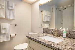 Studio Suite, 1 Queen Bed with Sofa bed, Balcony, City View (Marine Surf Waikiki 2206) | Bathroom | Shower, hair dryer, towels - Marine Surf Waikiki w/ Beach Gear & Parking! (Honolulu)