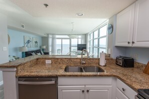 Fridge, microwave, oven, stovetop - Sun-Drenched Oceanfront Corner  2BD/2BA condo w/Panoramic Views. Prime location. (Myrtle Beach)