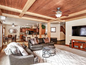 Smart TV, fireplace, DVD player, stereo