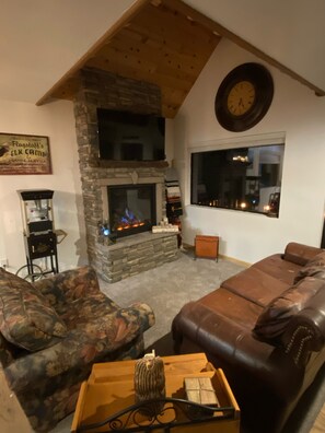 Smart TV, fireplace, video games, books