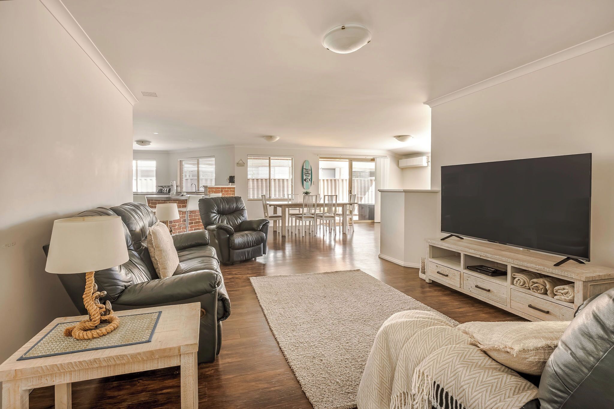 TV, fireplace, table football, books