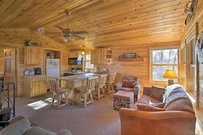 Smart TV, fireplace, video games, DVD player