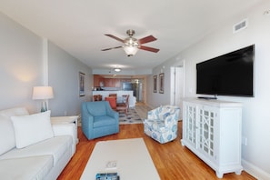 TV, DVD player, video library