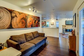 TV, fireplace