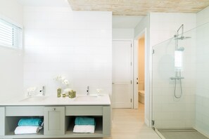 Shower, towels, toilet paper
