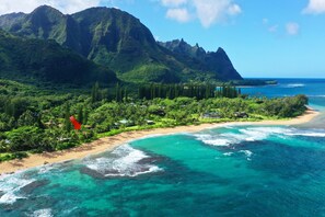 On the beach, sun loungers, beach towels - Hale Kahakai, Beautiful Haena Beachfront home! (Haena)
