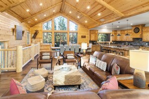 TV, fireplace, foosball - Luna Lodge by Destination Big Bear : Centrally Located between Snow Summit and Bear Mtn in Beautiful Heavenly Valley Estates! 6 Bedrooms with En-Suites! Spa! Gameroom! Theater Room! (Big Bear Lake)