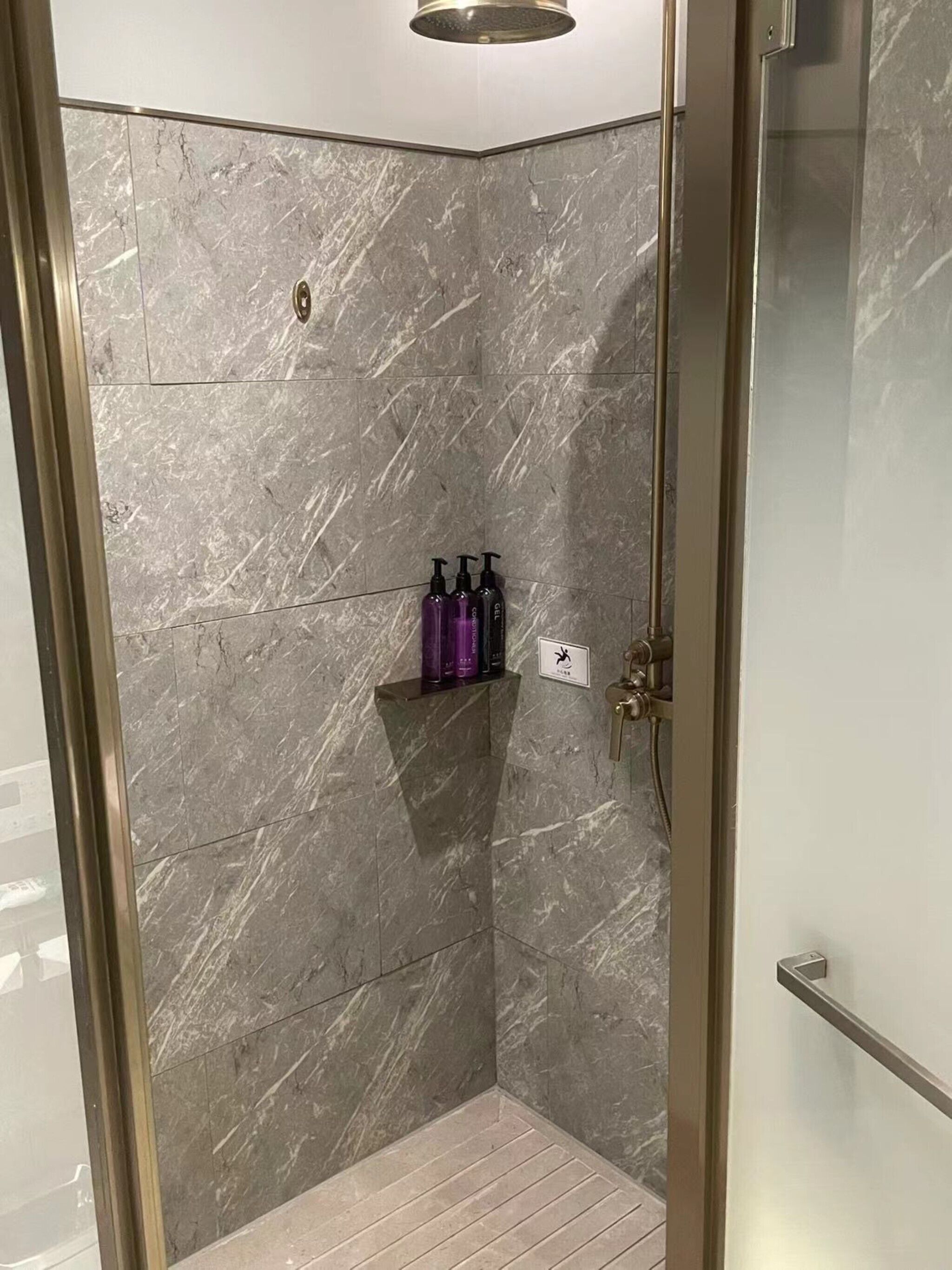 Shower, hair dryer, slippers
