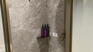 Shower, hair dryer, slippers