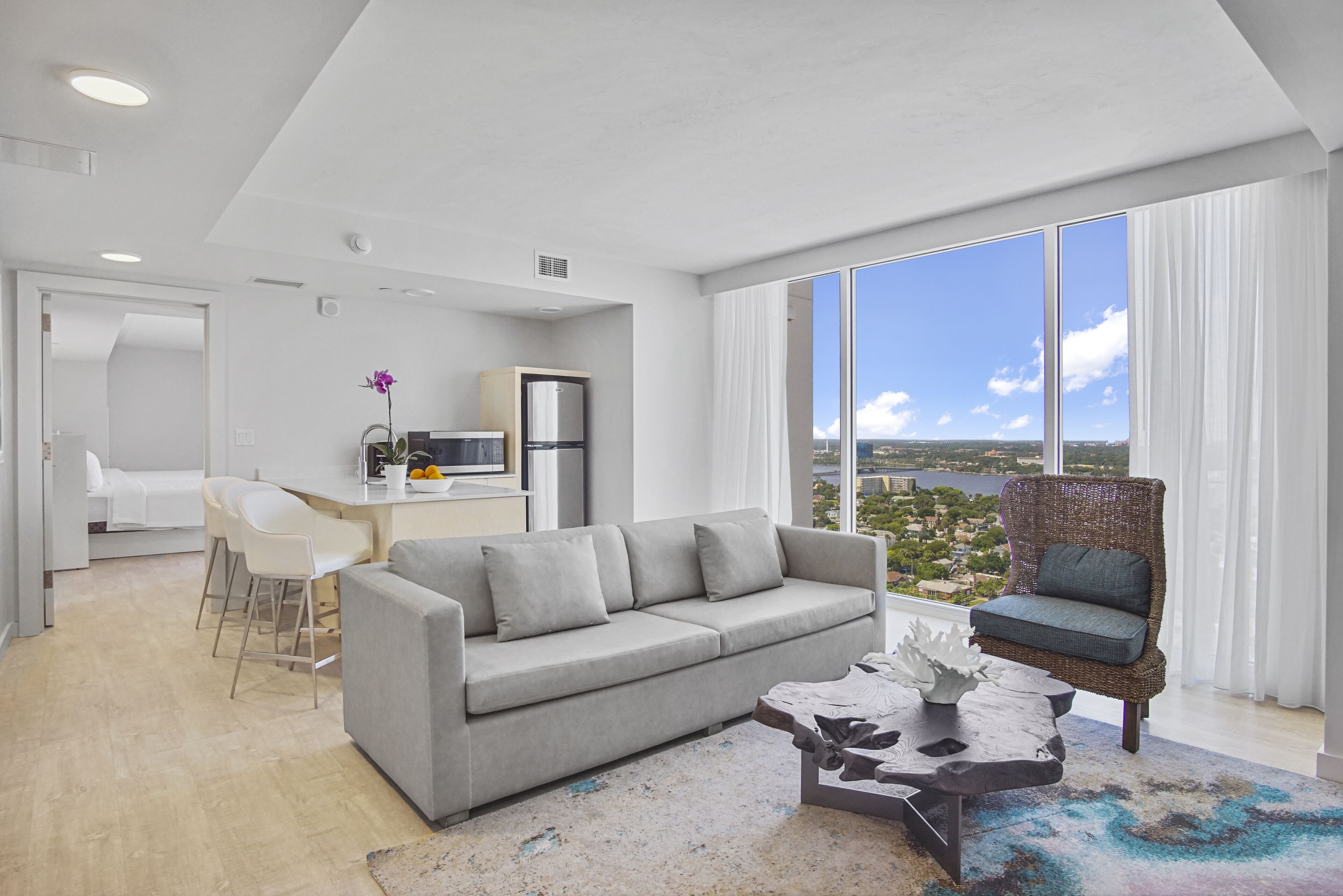 premium suite, 2 bedrooms with river view | living area | 55-inch lcd tv with digital channels, tv