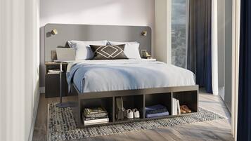 1 bedroom, laptop workspace, blackout curtains, iron/ironing board