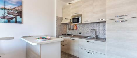 Frigorifero, microonde, piano cottura, lavastoviglie