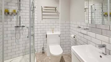 Douche, sèche-cheveux, serviettes fournies, papier toilette