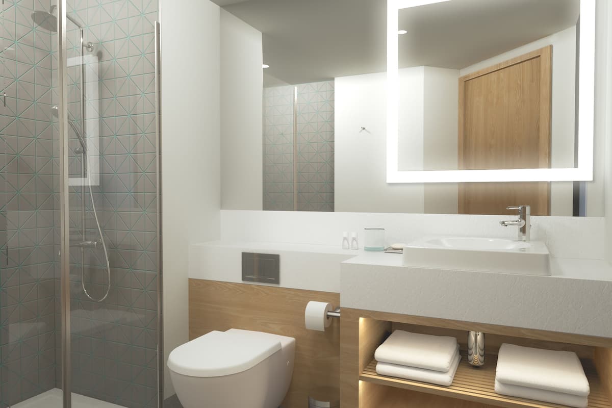 deluxe room, 2 single beds | bathroom | shower, free toiletries, hair dryer, towels