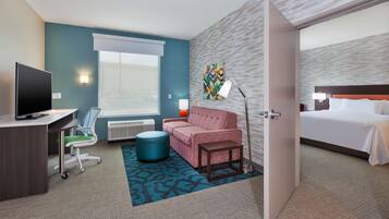 Suite, 1 King Bed (Roll-In Shower) | Living area | 50-inch LCD TV with digital channels, TV, Netflix