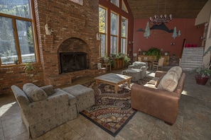 Smart TV, chimenea y libros 