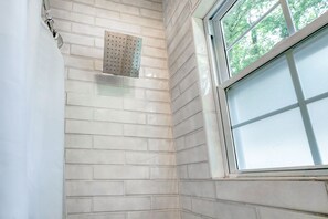 Combined shower/tub, hair dryer, toilet paper