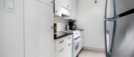 Fridge, microwave, oven, dishwasher
