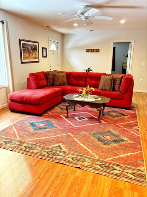 Smart-tv, dvd-afspiller, bøger, videobibliotek