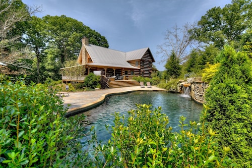Waterfall Pool · Barrel Sauna + Hot Tub · Cabin · 15 Private Acres