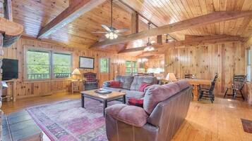 Smart TV, fireplace, DVD player, foosball