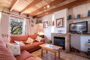 Een open haard en een dvd-speler