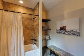 Bañera, secador de pelo, toallas