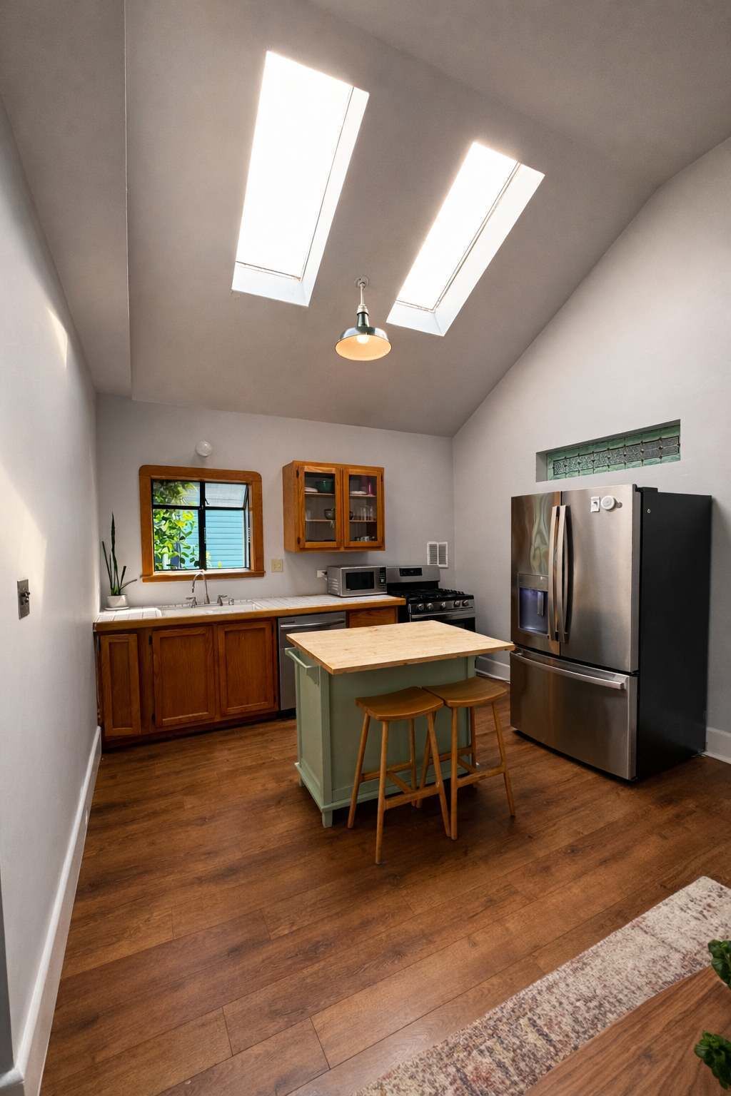 Réfrigérateur, four à micro-ondes, un four, surface de cuisson