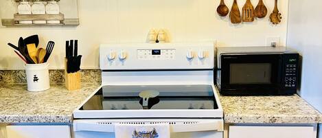 Frigorífico, microondas, horno y placa de cocina