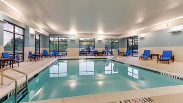 Indoor pool, open 8:00 AM to 10:00 PM, sun loungers