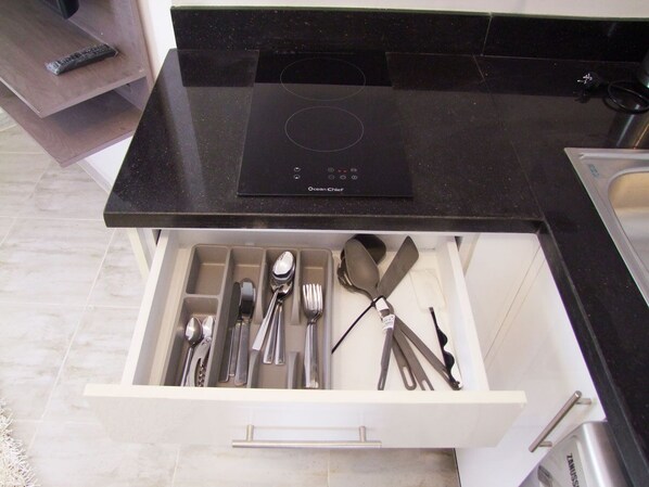 Microwave, oven, stovetop, electric kettle