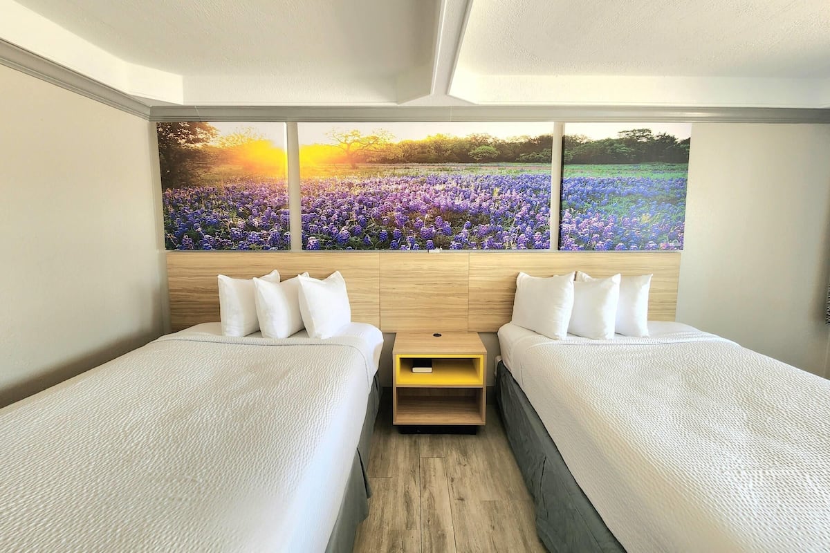 Room, 2 Queen Beds, Smoking | Iron/ironing board, free WiFi, bed sheets