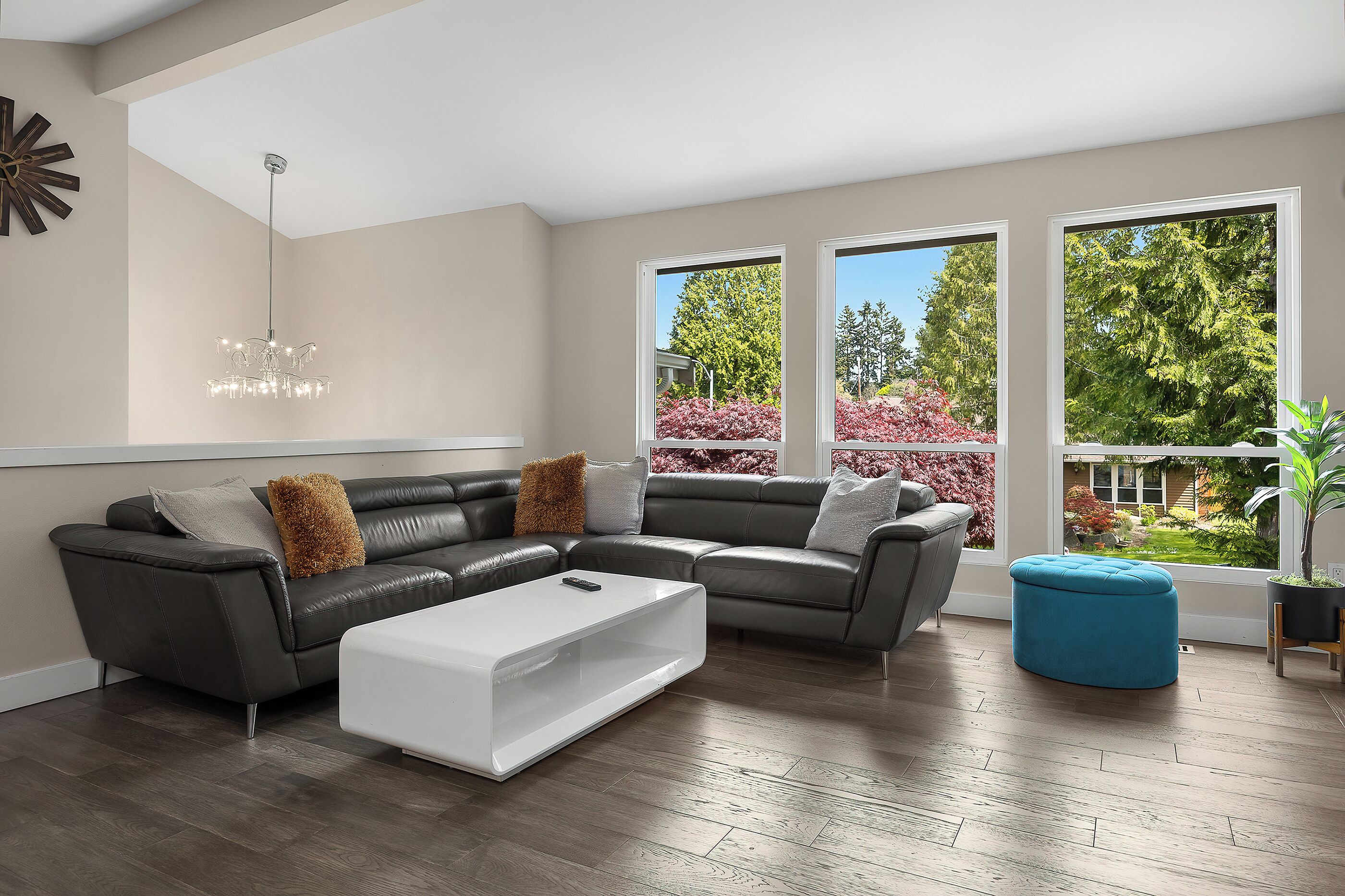 Smart TV, fireplace, books, video library