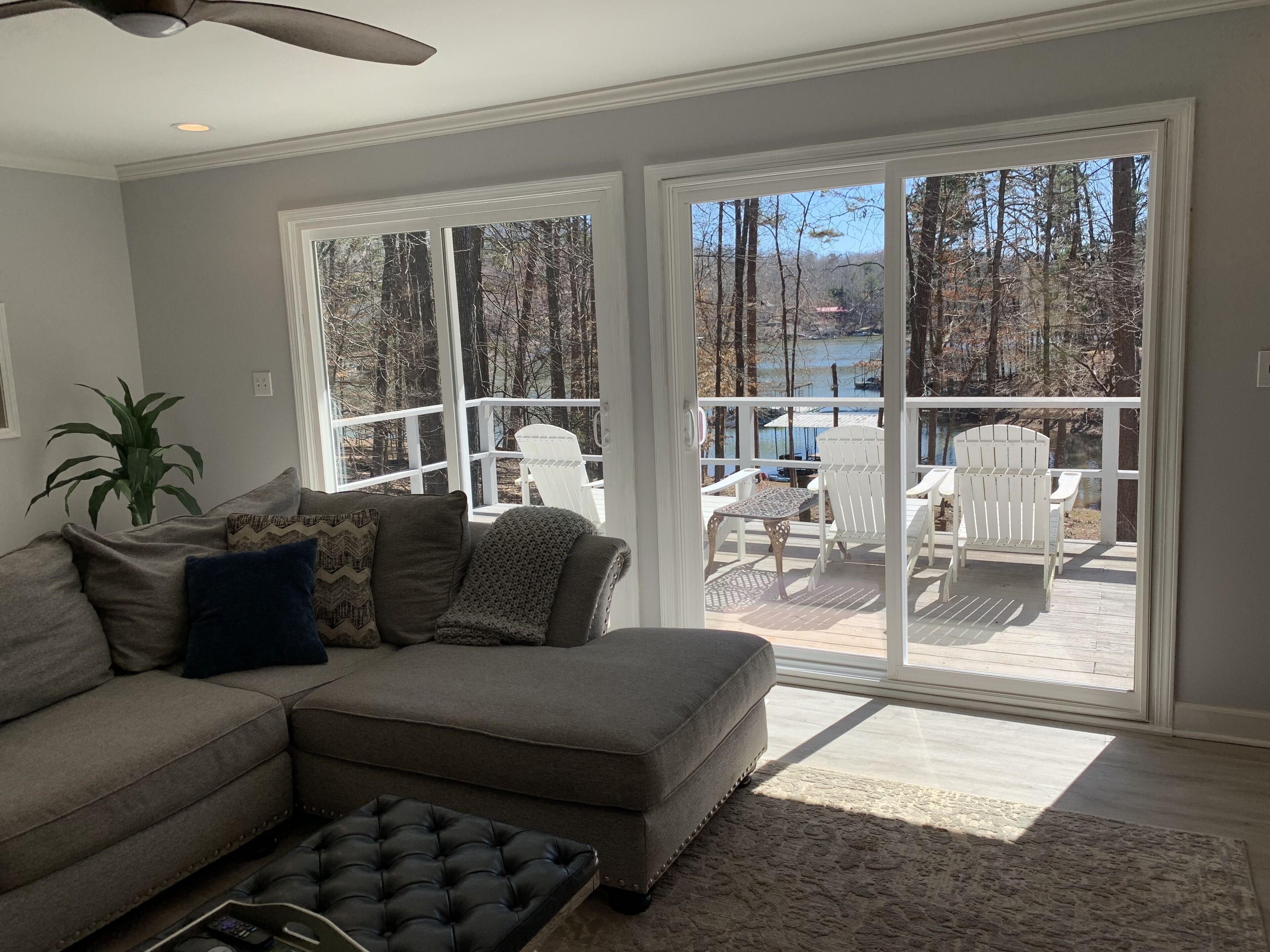 Smart TV, fireplace, table football, books