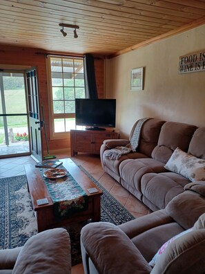 TV, DVD player, books, music library