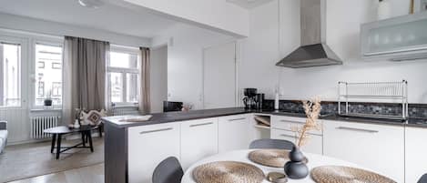 Premium Apartment | Private kitchen | Full-size fridge, oven, stovetop, dishwasher