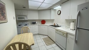 Une cuisine de taille réduite avec des meubles blancs, un four à micro-ondes, un grille-pain et un évier.